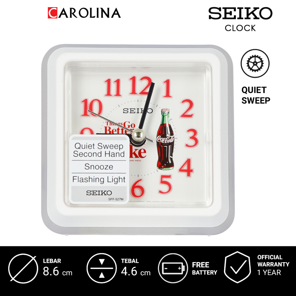 นาฬิกาปลุก Seiko QHE906W QHE906W COCA-COLA© นาฬิกาปลุกอะนาล็อก LED สีขาว พร้อมไฟแฟลชข้างเตียง