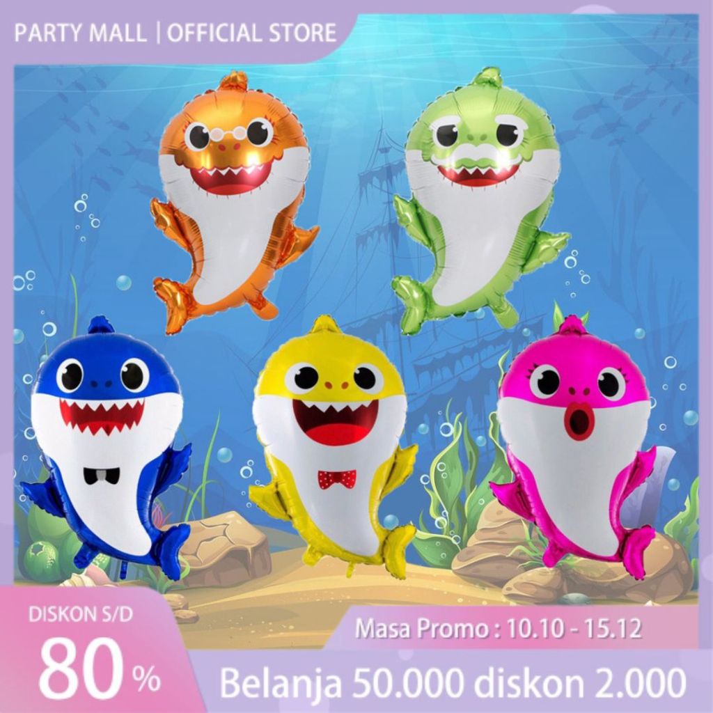 ลูกโป่งฟอยล์ตัวละคร Baby Shark ขนาด 49 X 66 ซม. จัมโบ้