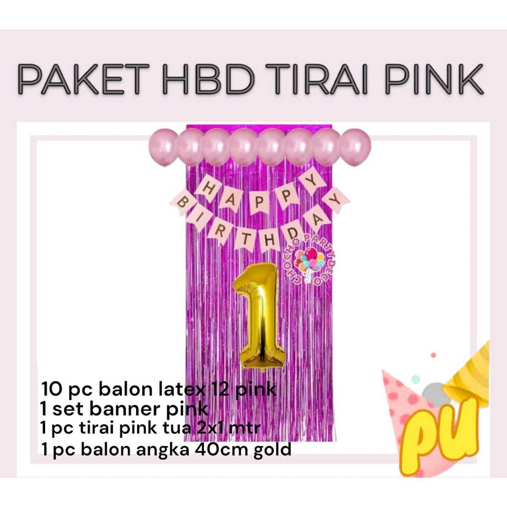 HBD BIRTHDAY PACKAGE PINK CURTAIN / ตกแต่งวันเกิด
