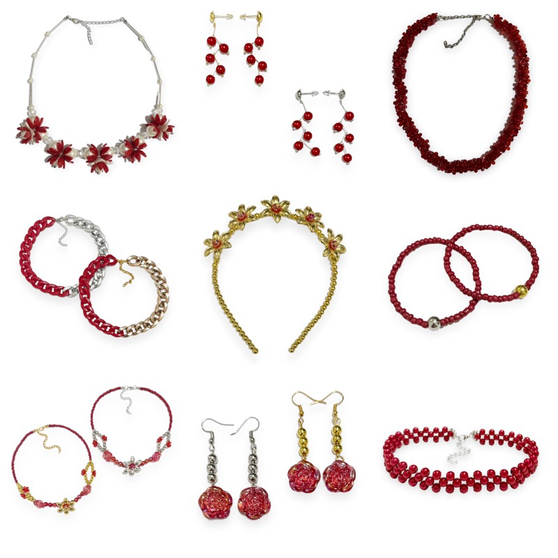 MERAH CNY EDITION อุปกรณ์เสริมพิเศษคอลเลกชันตรุษจีน CNY Sangjit ตรุษจีน Qipao สีแดงสร้อยคอสร้อยข้อมื