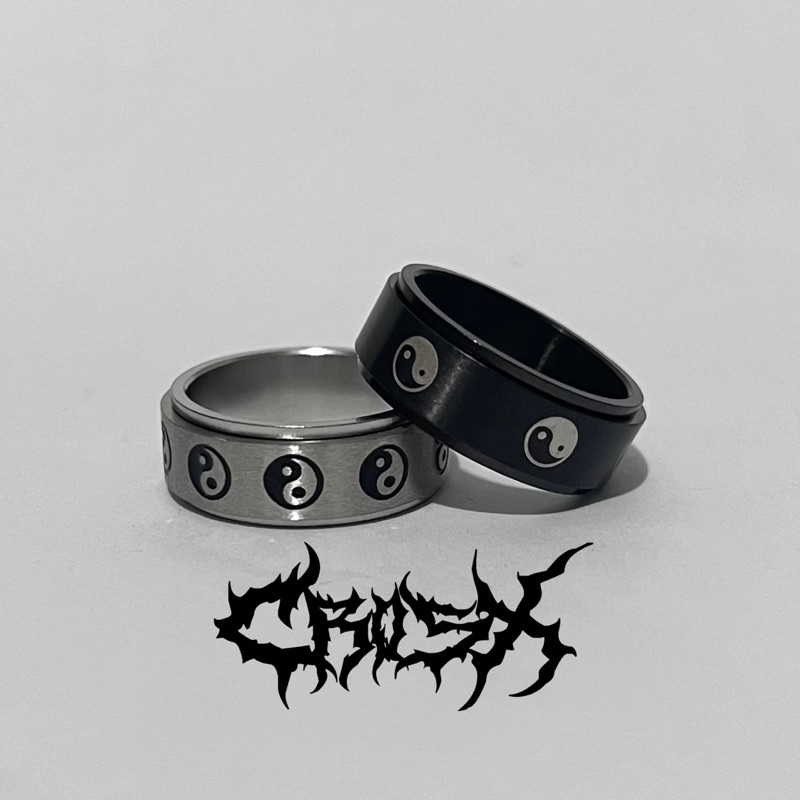 YENA RING / YINYANG RING / SPINNER RING SPINNING RING ROMAN BLACK SILVER RING / COUPLE RING สไตล์เกา