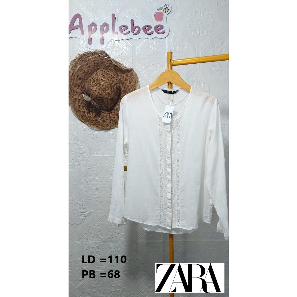 Kemeja PUTIH Zara Basic Collection เสื้อเชิ้ต ปักลาย สีขาว ผลิตในอินเดีย❤️)