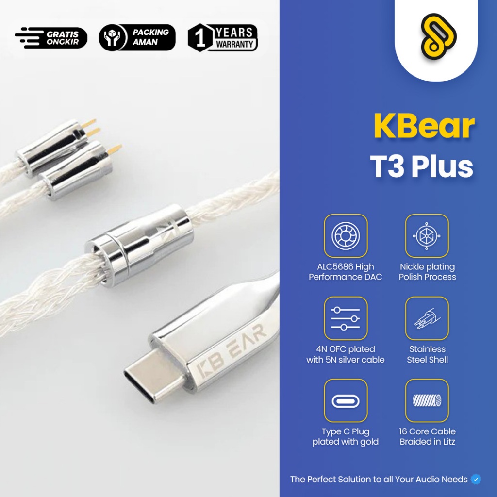 Kbear T3 Plus 16- Core สายเคเบิ้ลหูฟัง ถอดรหัส พร้อม Type-C