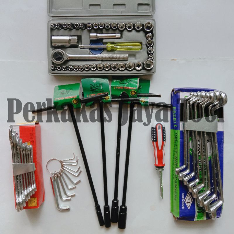 ชุดประแจแหวน + ชุดประแจ + ไขควง + ประแจ L + ประแจโช๊ค 40 ชิ้น + ประแจ T-Wrench 4 ชิ้น