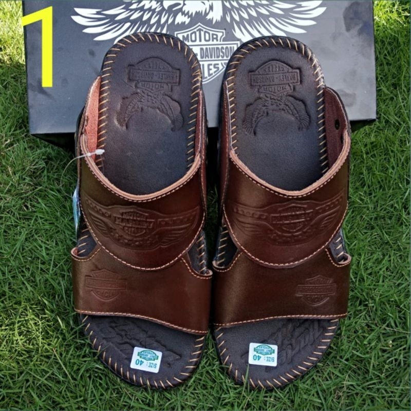 รองเท้าแตะหนัง Harley Davidson Full Up รองเท้าแตะหนังแท้ผู้ชาย Casual Slop Sandals / รองเท้าแตะ Japit