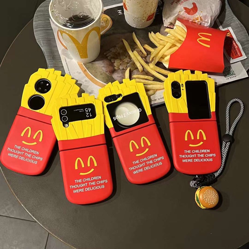 เคส Hp Mcd Mc Donalds Fries Burger พร้อมโซ่สําหรับ Samsung Z Flip 5 4 3 น่ารัก ZFLIP5 ZFLIP4 FLIP3 O