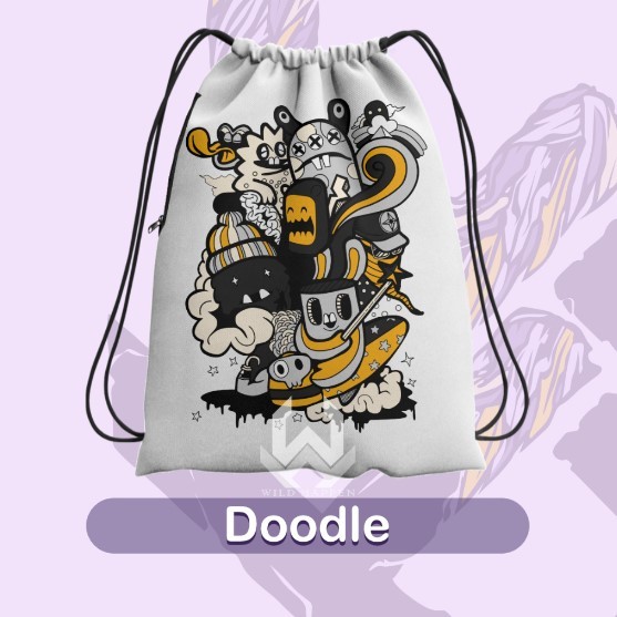 Sports Ball Futsal Drawstring Bag/Gymsack String Bag Drawstring Bag full print Gym Doodle Motif