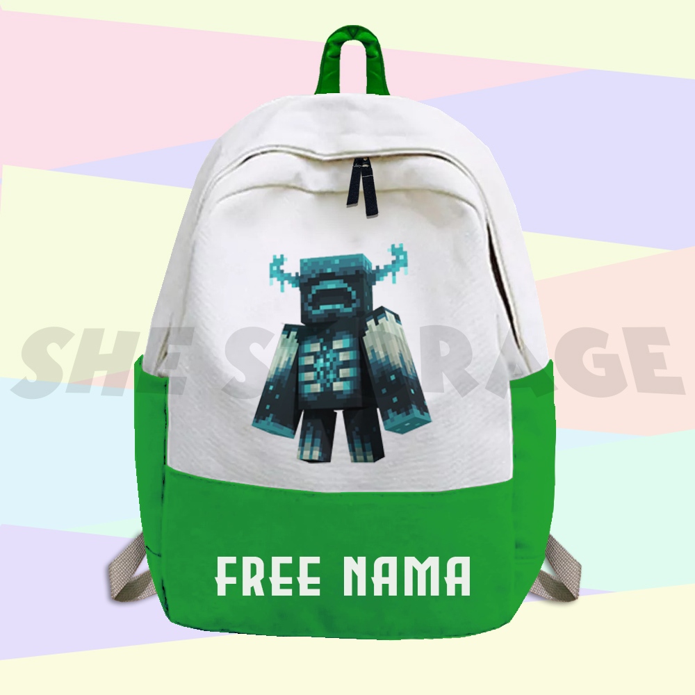 (พิมพ์ชื่อฟรี) Childrens BACKPACK / WARDEN MINECRAFT CHILDRENS SCHOOL BAG
