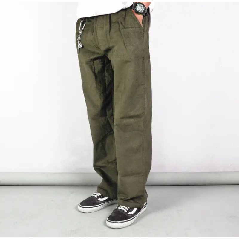 FRDM Streetwear Corduroy กางเกงผู้ชายกางเกงสีดําธรรมดา