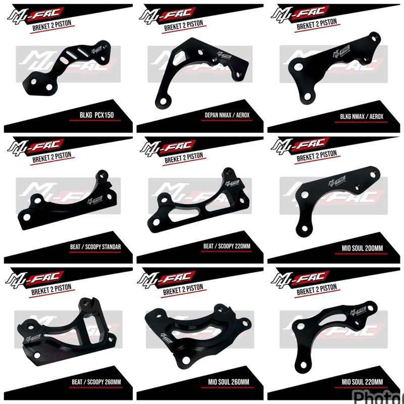 MUFAC MU-FAC BRACKET Caliper 2 PISTON 85mm Pitch Brcmbo Nis5in KTC Disc Brake Adapter Mio Sporty Soul J Fazio Nouvo F1ZR Jupra Beat Scoopy Genio V125 Wave Aerox 150 N15Max Wave