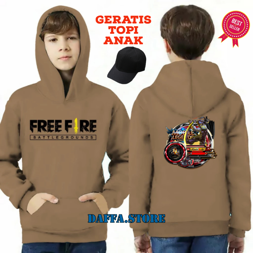 [ฟรีหมวกเด็ก] เสื้อแจ็กเก็ตกันหนาว มีฮู้ด ลาย Anak ml FREE FIRE FREE FIRE สีดํา สําหรับเด็ก 2-12 ปี