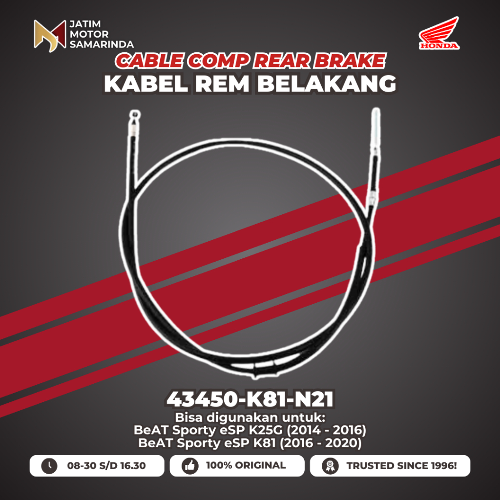 Honda AM สาย Comp สายเบรคหลังเชือกเบรค 43450-K81-N21 K81 Beat Sporty ESP K25G K81 เดิม