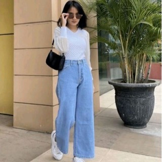 ely_shoopHighwaist celana standar jeans baggy wanita//celana panjang wanita// KULOT LOOSE