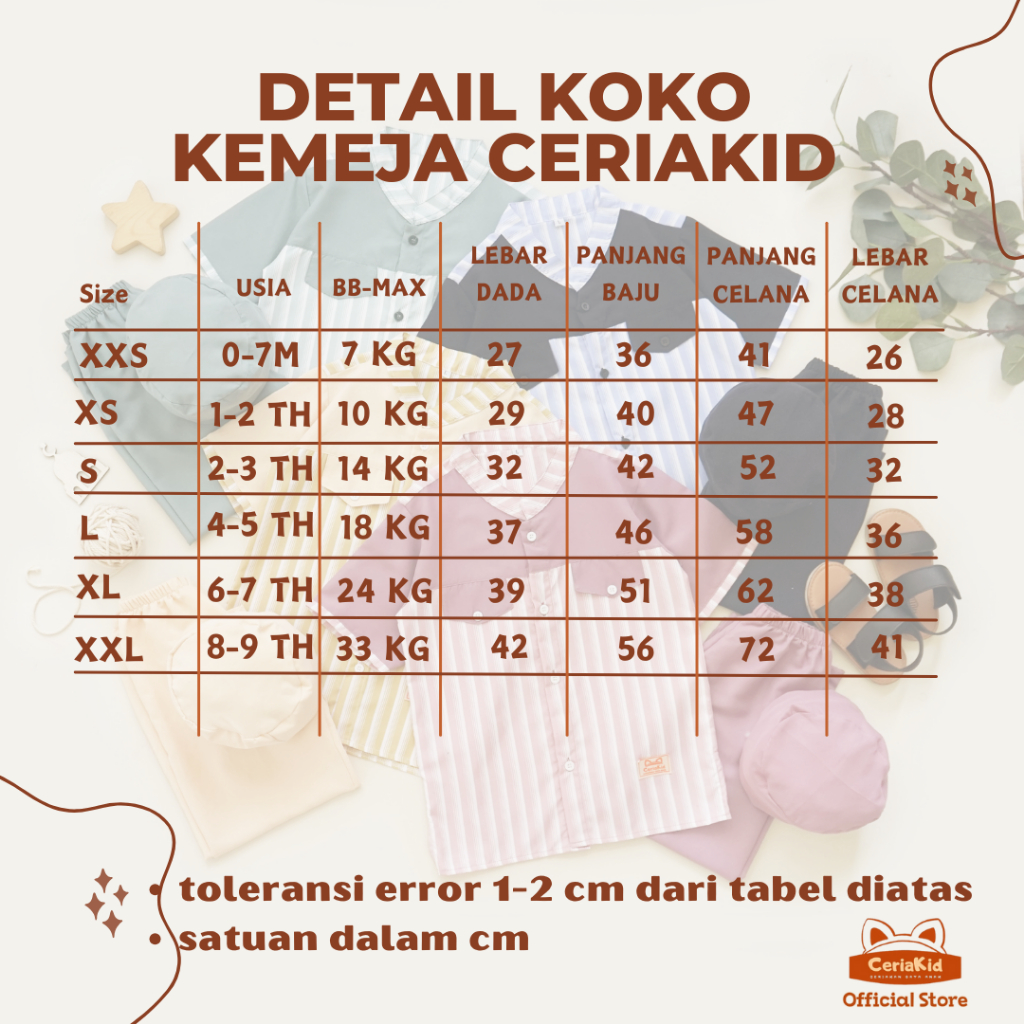 [Ceriakid] Koko Kurta Kids Suit Shirt Pants Peci Canarya 0 1 2 4 5 6 7 8 9 ปี