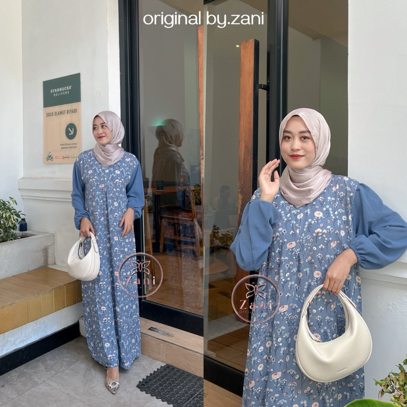 Zani- Alwi Dress ผสมผสานเรยอน Motif Mix Crincle Plain Jumbo