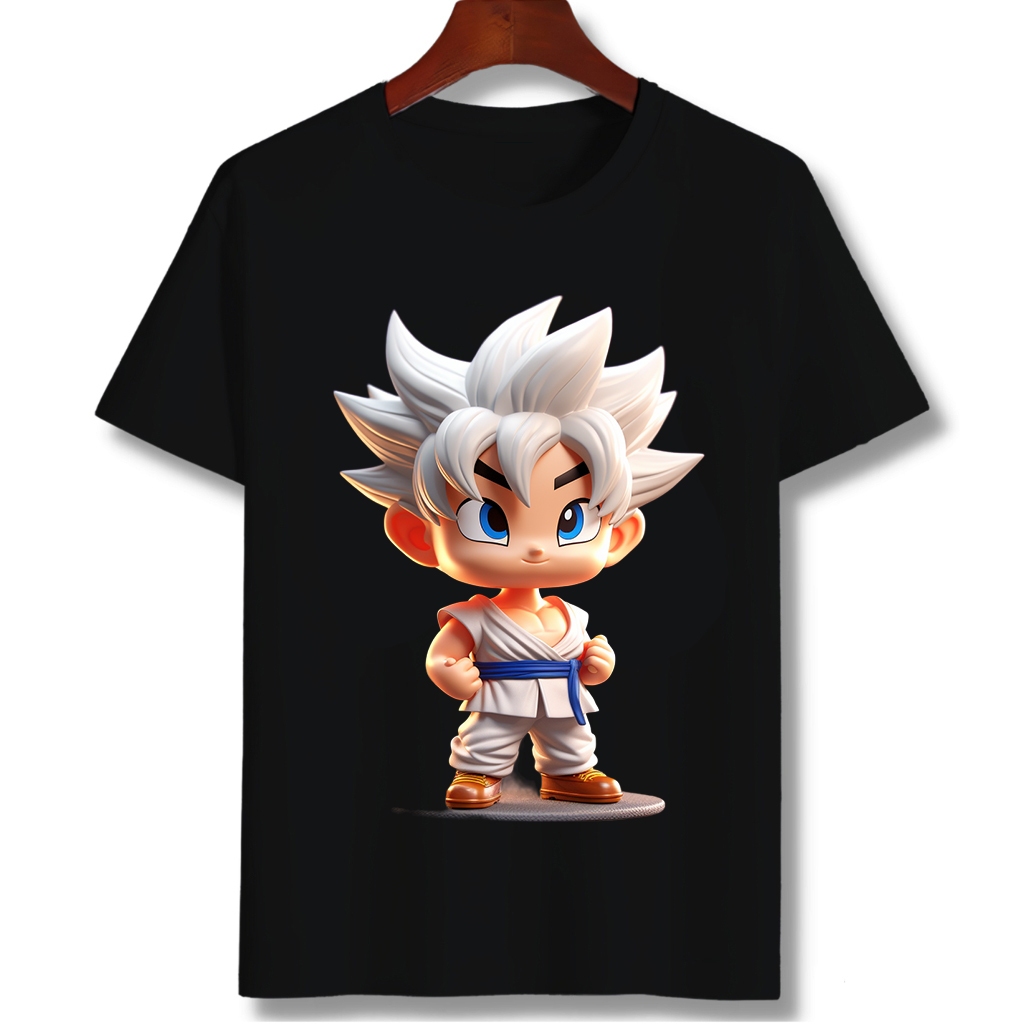HYPE DISTRO 3D Goku White Hair 3D T-Shirt ใหม่ล่าสุด Black White