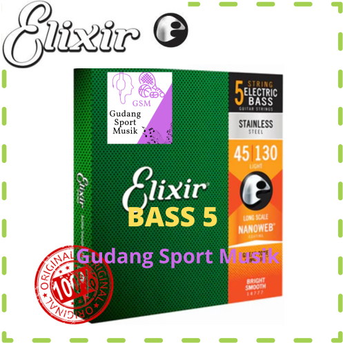 ELIXIR Bass 5 045 Nano Web Series สายกีตาร์ 1 ชุดป้องกันสนิม