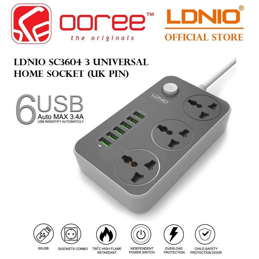 NS Travel Charger Ldnio 6usb 3.4a - ซ็อกเก็ตการเดินทางและเครื่องชาร์จ Ldnio