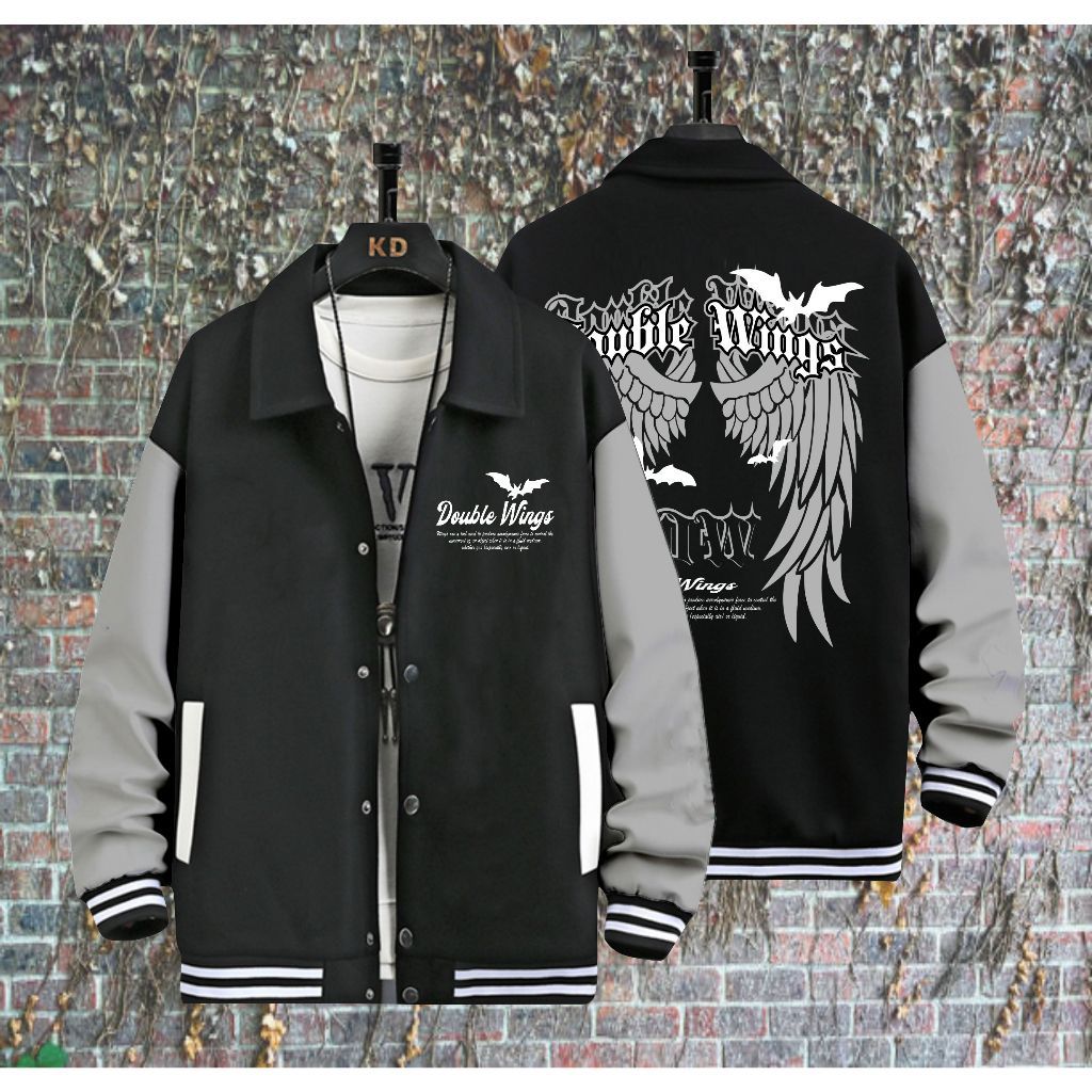 VARSITY BASEBALL JACKET WINGS VARSITY JACKET ปุ่ม JUMBO JACKET ผู้ชายผู้หญิง UNISEX XL 2XL 3XL 4XL 5
