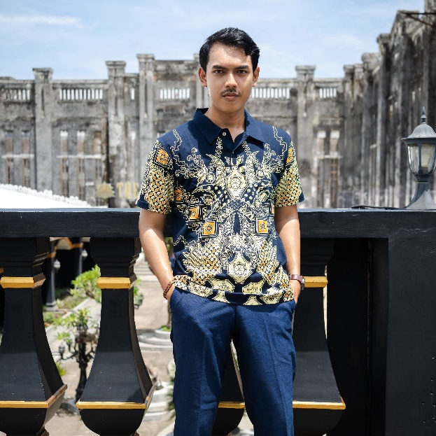 ART E2P KLAMBEN ขนาดใหญ่ผู้ใหญ่ชาติพันธุ์ Batik เพชรพิมพ์เสื้อยืดคอปกสีกรมท่า