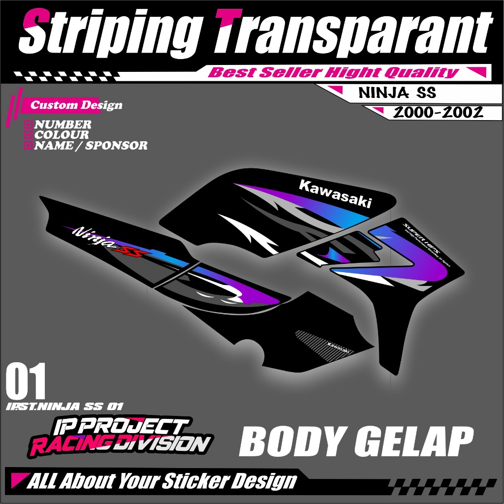 NINJA SS 2000 - 2002 ORIGINAL KAWASAKI NINJA SS 2000 - 2002 สติ๊กเกอร์แถบรถจักรยานยนต์ LIST RACING D