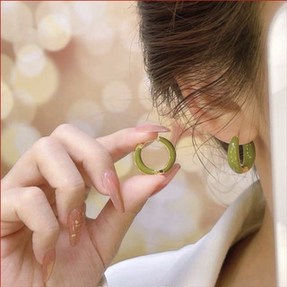 (BELI 2 DAPAT BONUS)AT22 ANTING HOOP SIMPLE GOLD KOREA TITANIUM STEEL MODEL KOREA ANTI KARAT/Anting hijau /Anting Wanita Bentuk bulat simple titanium