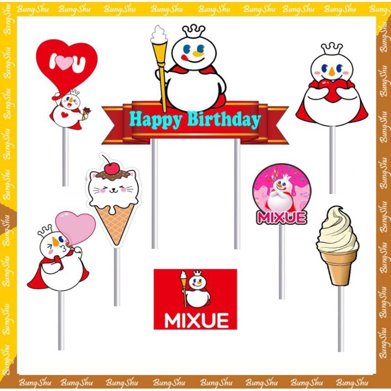 ท็อปเปอร์เค้ก Mixue, การตกแต่งเค้กวันเกิด Mixue, ท็อปเปอร์ตัวละคร Mixue