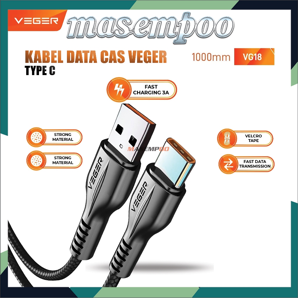 VEGER VG-18 TYPE C สายชาร์จข้อมูลชาร์จเร็ว 3.0 A QC Cable Charger Hp