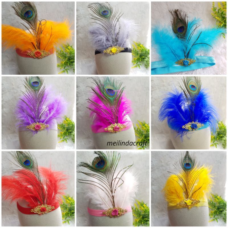 ที่คาดผมขนนก BANDANA PATCHING ART CARNIVAL KINANTI PEACOCK FEATHER DECORATIVE HEADBANDS