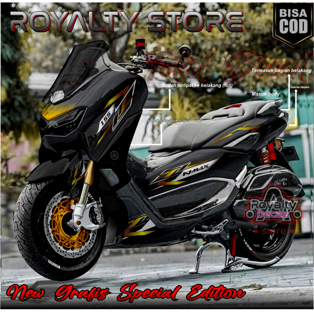 Yamaha nmax 2020-2024 สติ๊กเกอร์รูปลอกเต็มตัวใหม่พร้อมโมติฟกราฟิกตัดทองเรียบง่าย วาริชั่นล่าสุด