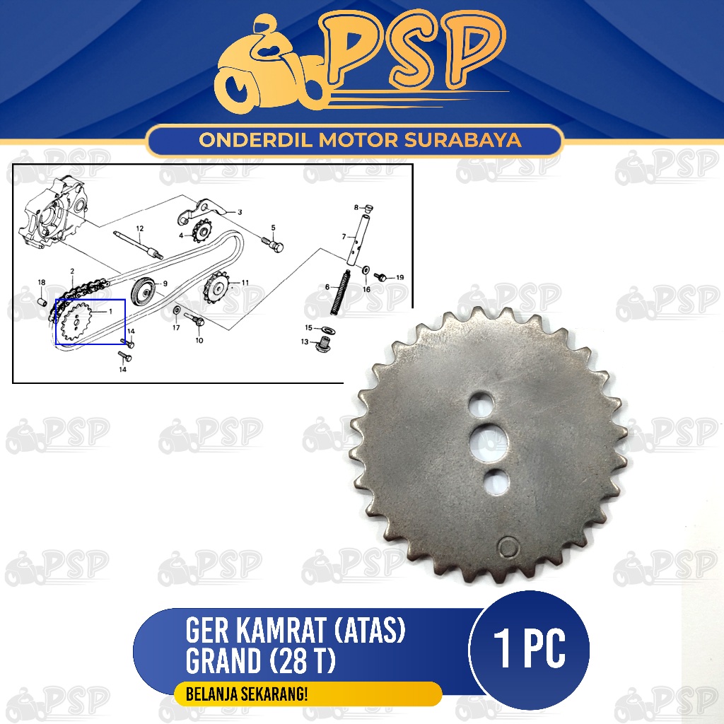 Grand Upper Gear (28 T) - Large Centric Upper Gear Chain Chain Timing Kamprat Timing