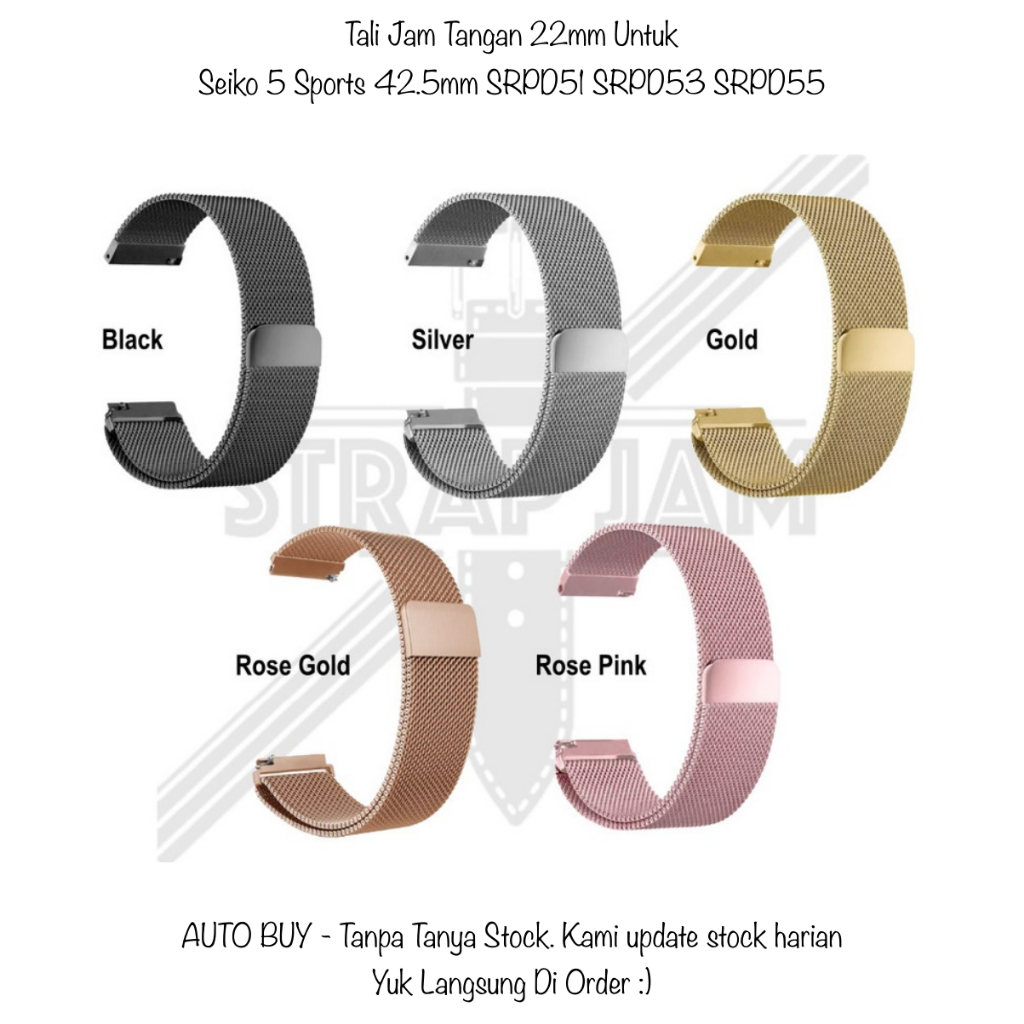 Milanese Loop สายนาฬิกาข้อมือ โลหะ แม่เหล็ก สําหรับ Seiko 5 Sports 42.5 มม. SRPD51 SRPD53 SRPD55 22 มม.