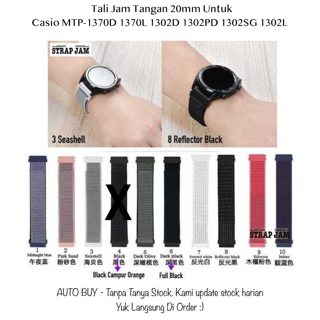 สายสปอร์ตลูป 20 มม. Casio MTP-1370D 1370L 1302D 1302PD 1302SG 1302L - สายนาฬิกา Velcro Sporty