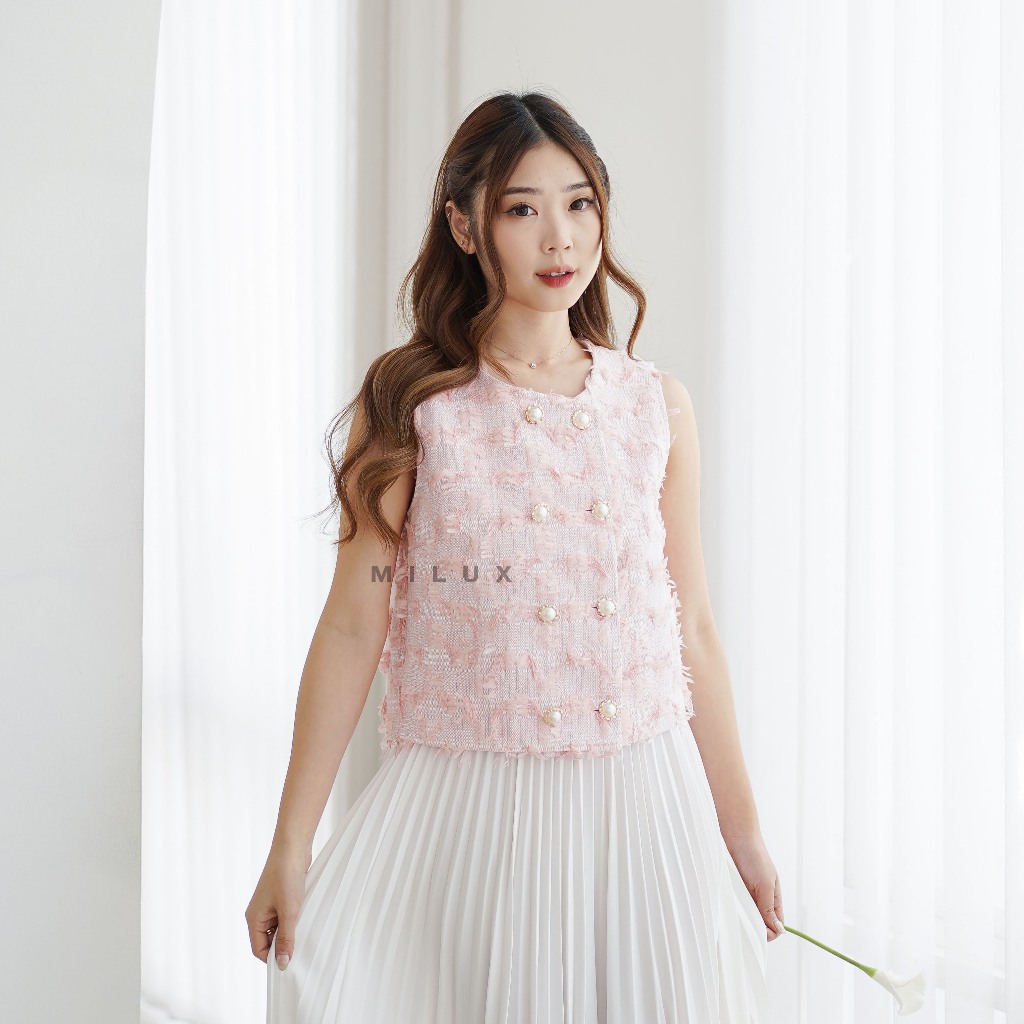 ผู้หญิง PINK VEST OUTER ผู้หญิง TWEED VEST ELEGANT LOOKS MX796