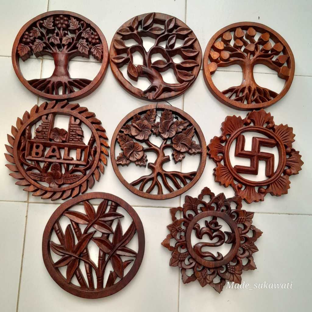 Kayu Craft แกะสลักแผงไม้ ตกแต่งตกแต่งผนัง เส้นผ่านศูนย์กลาง 20 ซม
