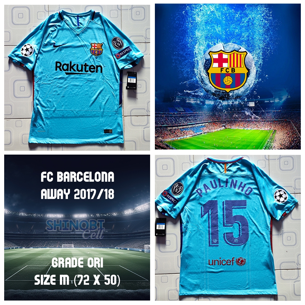 เสื้อ Barcelona Away 2017 / 18 Barca PAULINHO 15 Size M เกรด Ori