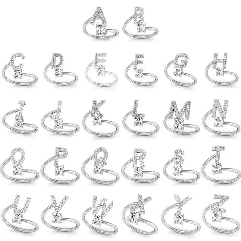 CLEAR STOCK JG VZ048 แฟชั่นแหวนตัวอักษรแหวนอุปกรณ์เสริมสีขาวทองเงินผู้หญิงเกาหลีแหวนตัวอักษร A - Z