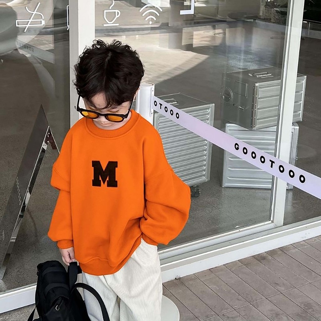 Unisex เด็ก Varsity แจ็คเก็ตเบสบอล (1 ปี - 18 ปี) LOGO M (CUSTOM INITIAL LETTERS) GIRL BOY FLeece Un