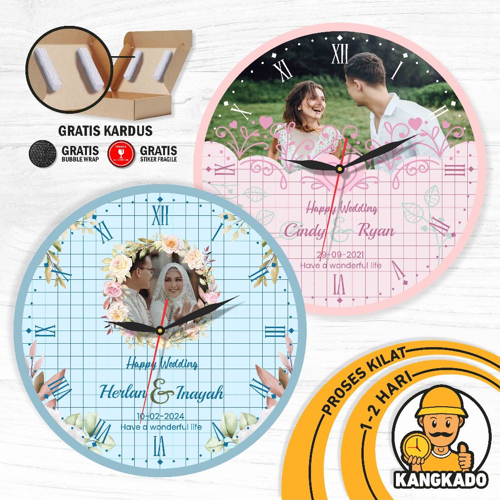 WEDDING WALL CLOCK UNIQUE WEDDING GIFT CUSTOM PHOTO WEDDING GIFT TABLE MODERN PROPOSAL ของขวัญ