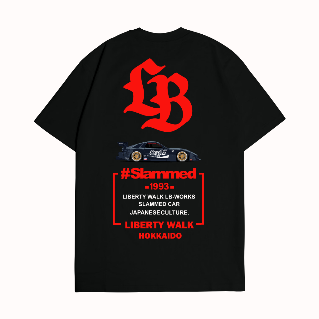KARIMAKE เสื้อยืด Distro ภาพ Unisex JDM LBWK SLAMMED MAZDA RX-7 RX7 COLA สีดํา V2