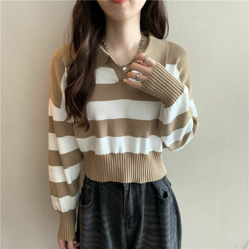 บาเลนเซียถัก SWEATER/STRIP Knit SWEATER/เสื ้ อถักสไตล ์ เกาหลี/CROP TOP SWEATER