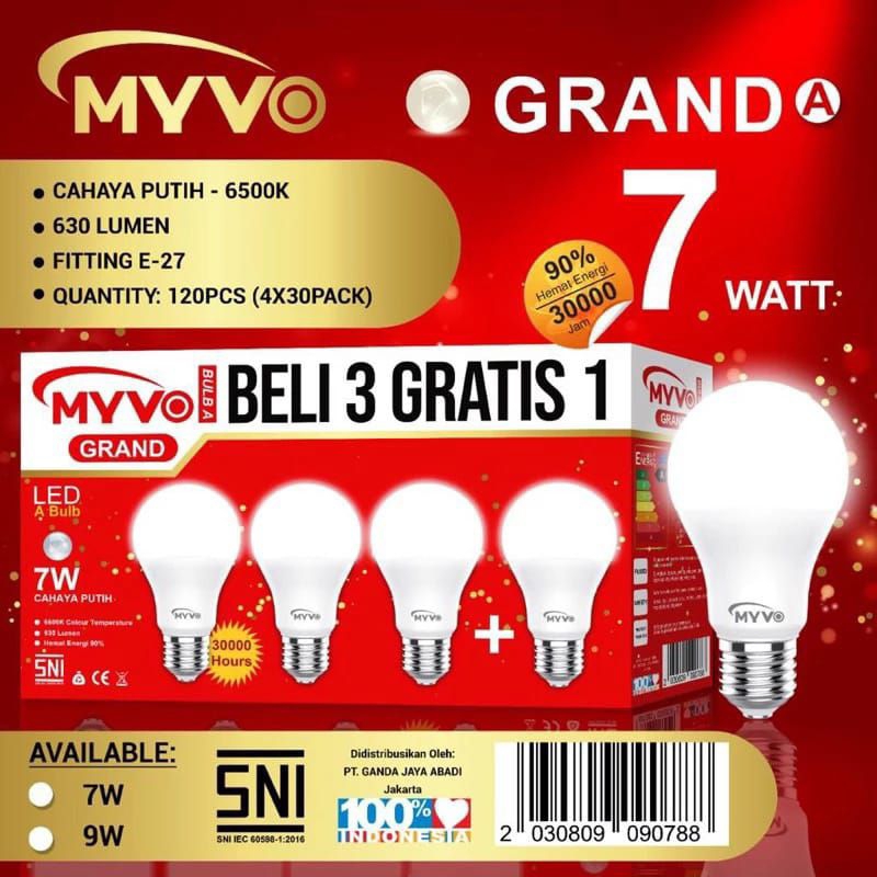 Putih หลอดไฟ Led 3 ฟรี 1 Myvo Grand 7watt 12watt สีขาว Multipack