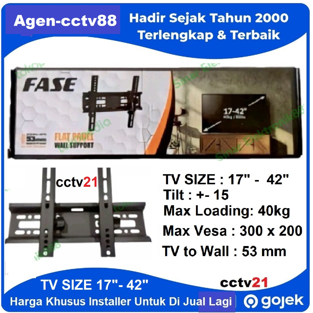 17 นิ้ว-42 นิ้ว LED LCD TV Monitor Wall Bracket PHASE FB-03 Tilt: +/- 15 องศา Agent Price-cctv88