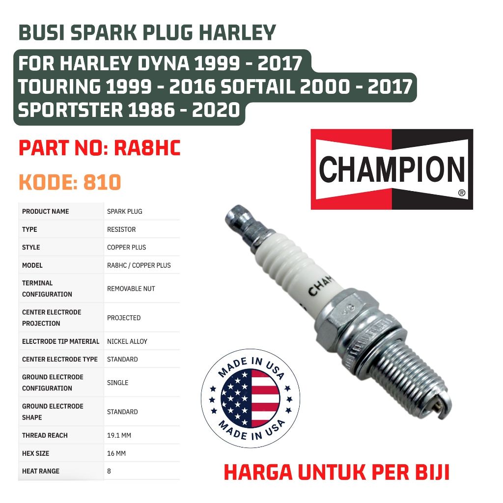 SPARK PLUG HARLEYสําหรับHarley DYNA 1999 - 2017 TOURING 1999 - 2016 SOFTAIL 2000 - 2017 SPORTSTER 19