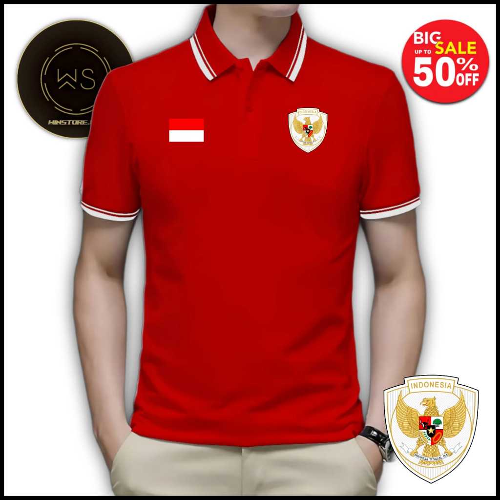 WINSTORE.ID15 Wangki 2 LIS เสื้อยืดโปโลทีมชาติอินโดนีเซีย Motif U23 DTF ชายธรรมดา ไซส์ M, L, XL, XXL
