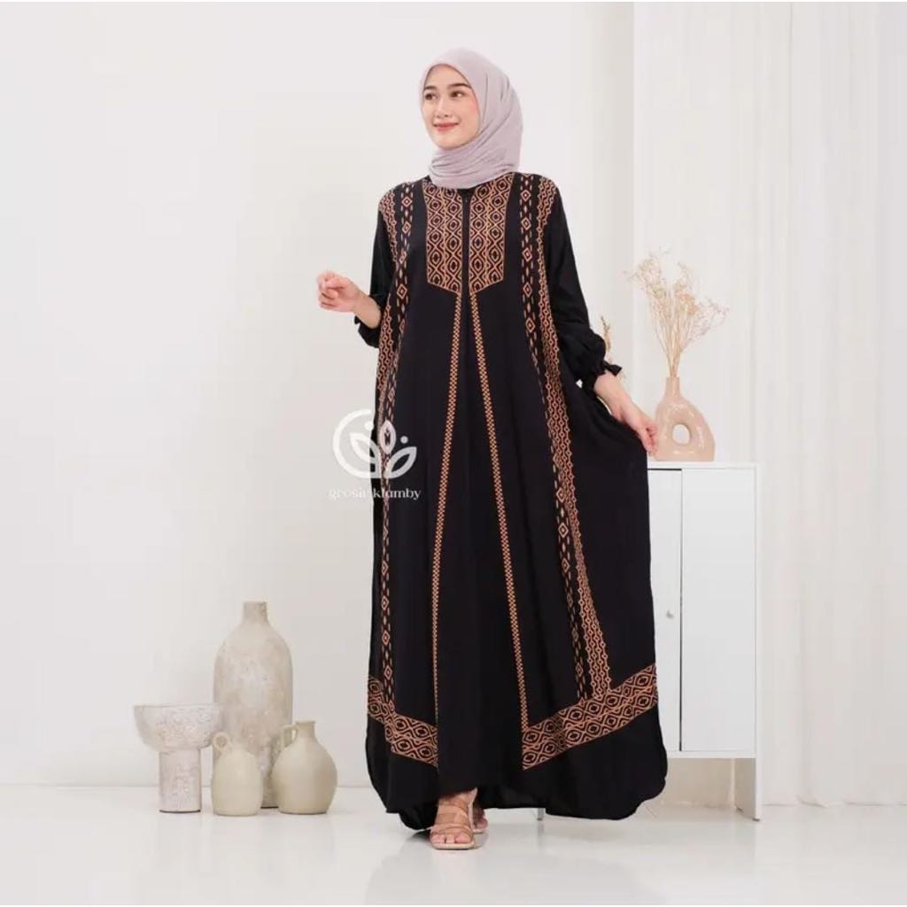ขายส่ง Klamby Hajar Kaftan Rayon Premium Kaftan Jumbo LD 170 Sultan Batik Motif Busui Long Sleeve Kaftan Dress