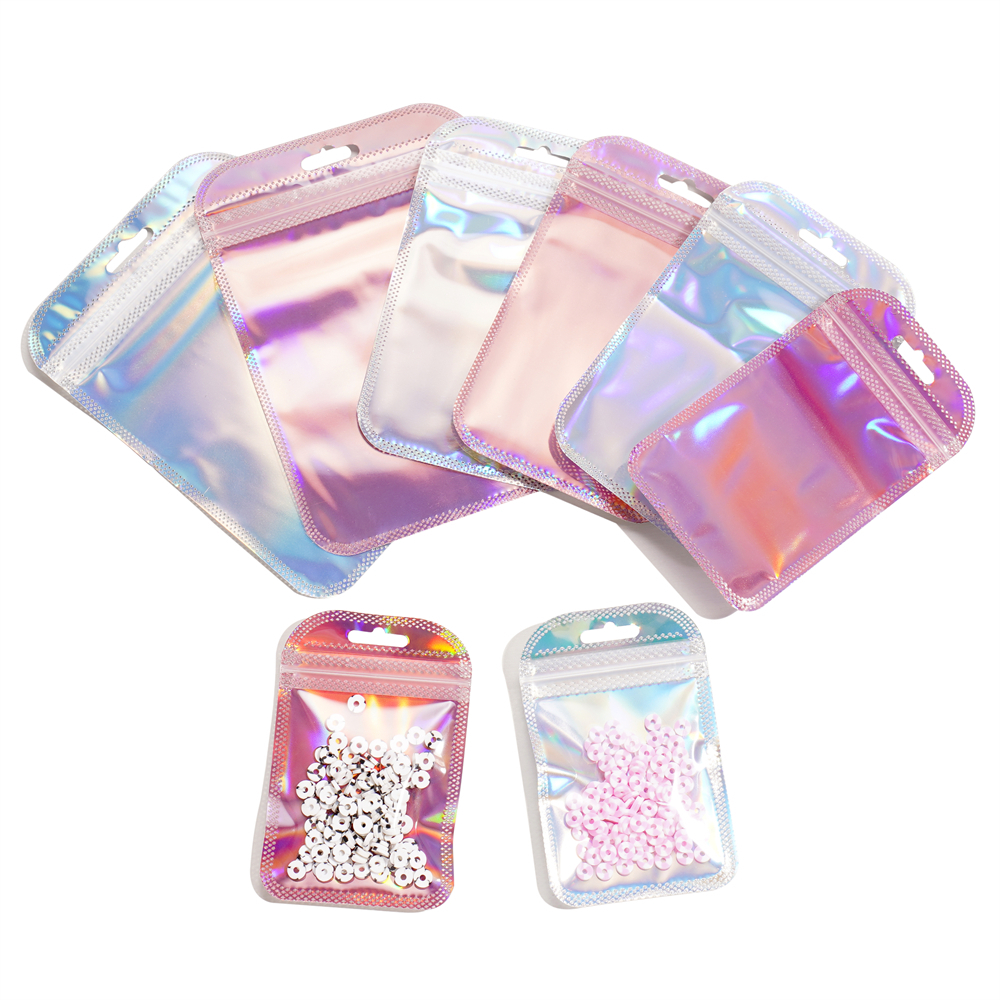 10PCS COLORFUL LASER PACKAGING ZIPLOCK BAG SUITABLE สําหรับกระเป๋าเครื่องประดับ, ต่างหู, BRACELETS, 
