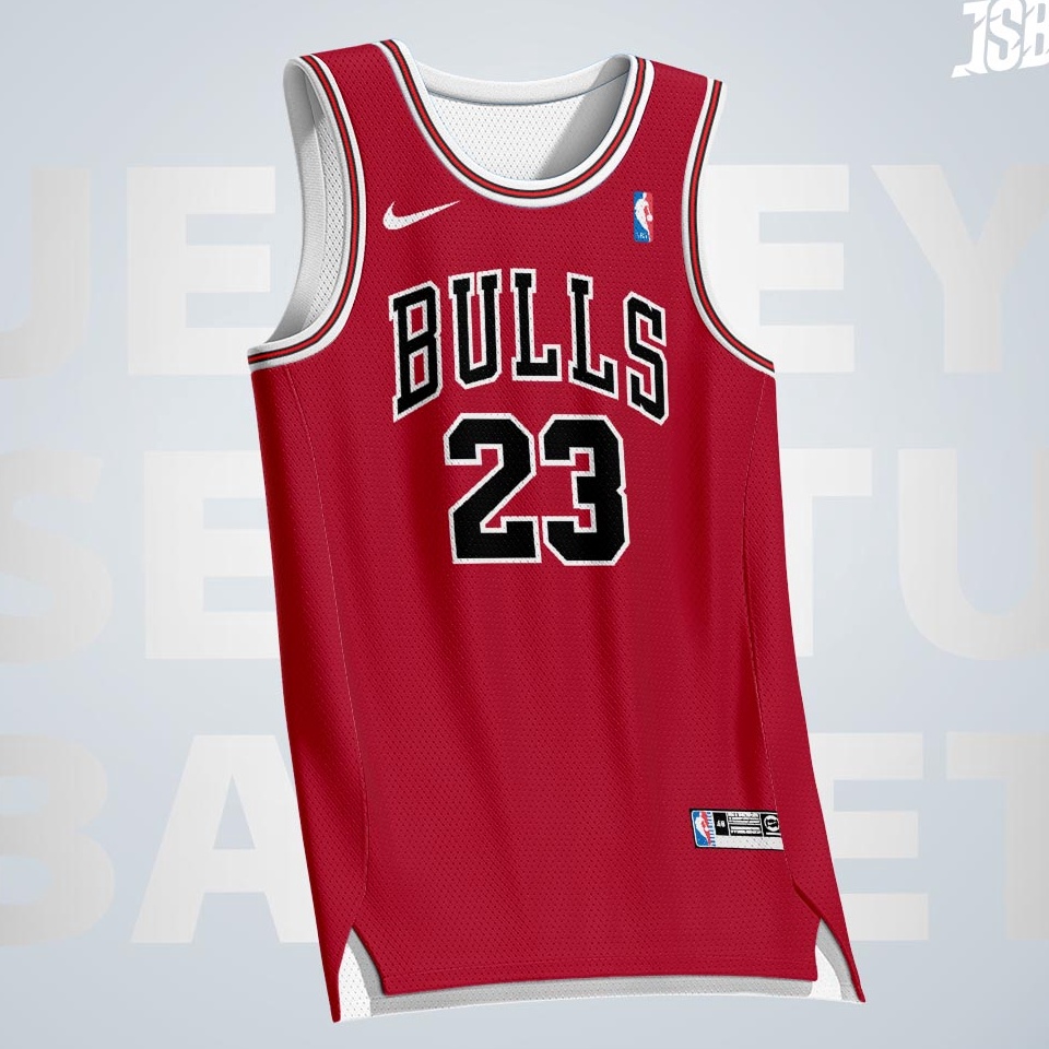 MERAH รหัส X92T MICHAEL JORDAN 23 CHICAGO BULLS RED BASKETBALL JERSEY NBA SWINGMAN REVO REVO3 GAMETI