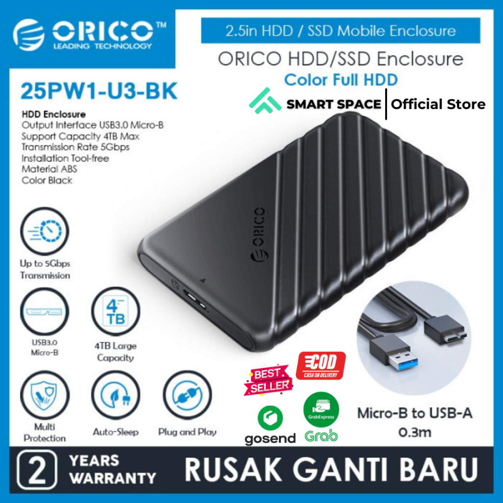 [SPCE] ORICO 2.5 นิ้ว USB3.0 Micro-B Hard Drive Enclosure - 25PW1-U3 - รับประกัน 12 เดือนเดิม