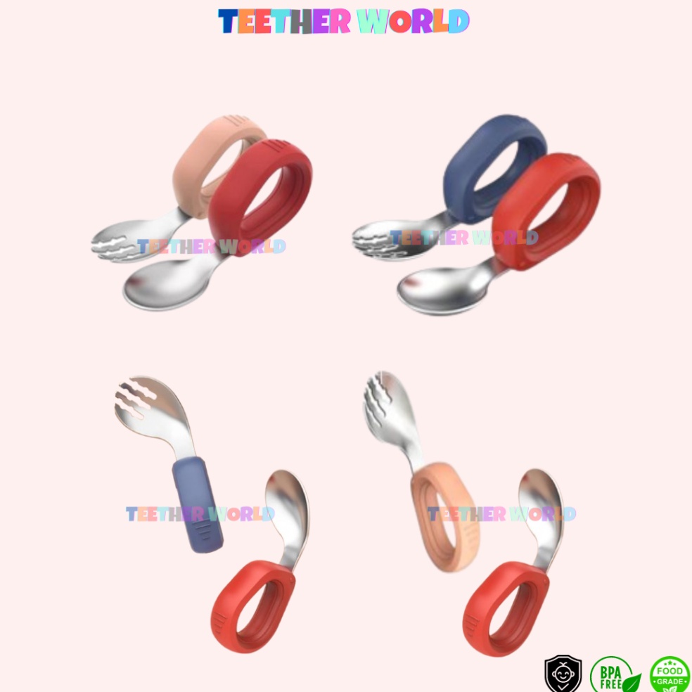 ซื้อโดยตรง TEETHERWORLD BABY STAINLESS BLW FORK SPOON ฟรีเคส MPASI FORK SPOON CHILDREN TRAINING SPOO